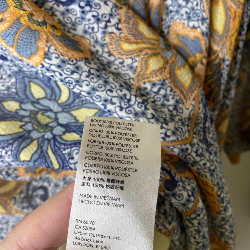 Free people Teegan Mini Dress floral faux wrap handkerchief hem gray yellow xs - Picture 6 of 8